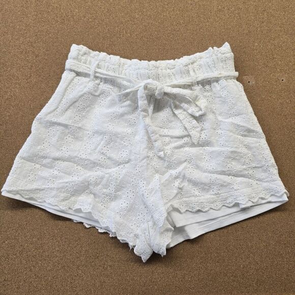 Miami Pants - Miami Women's Booty Shorts Size L White Some Stains On Belt/Tie (A8)